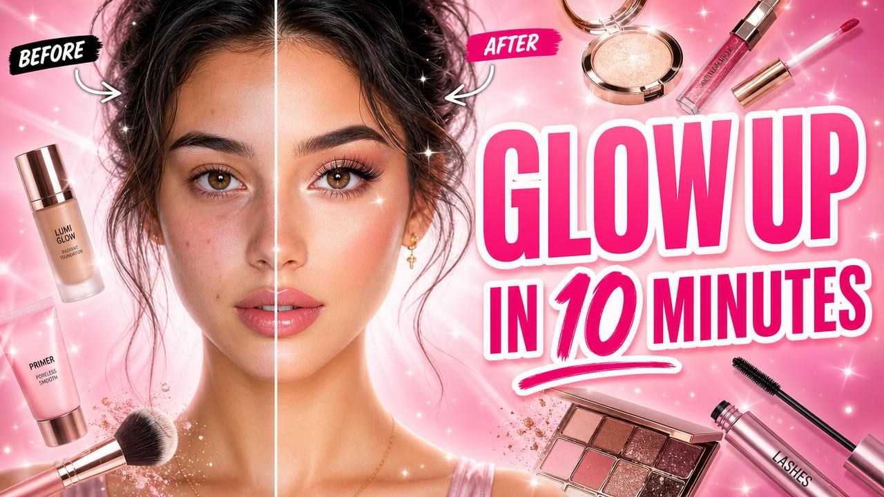 Beauty thumbnail idea — Glow Up in 10 Minutes