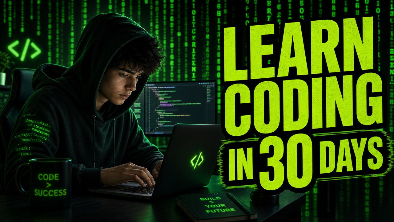 Coding thumbnail idea — Learn Coding in 30 Days